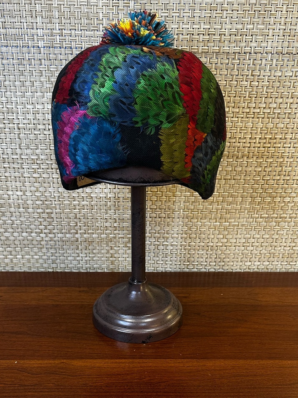 VTG 1960s Don Anderson New York MCM Feather Pillbox Hat Pom Pom USA